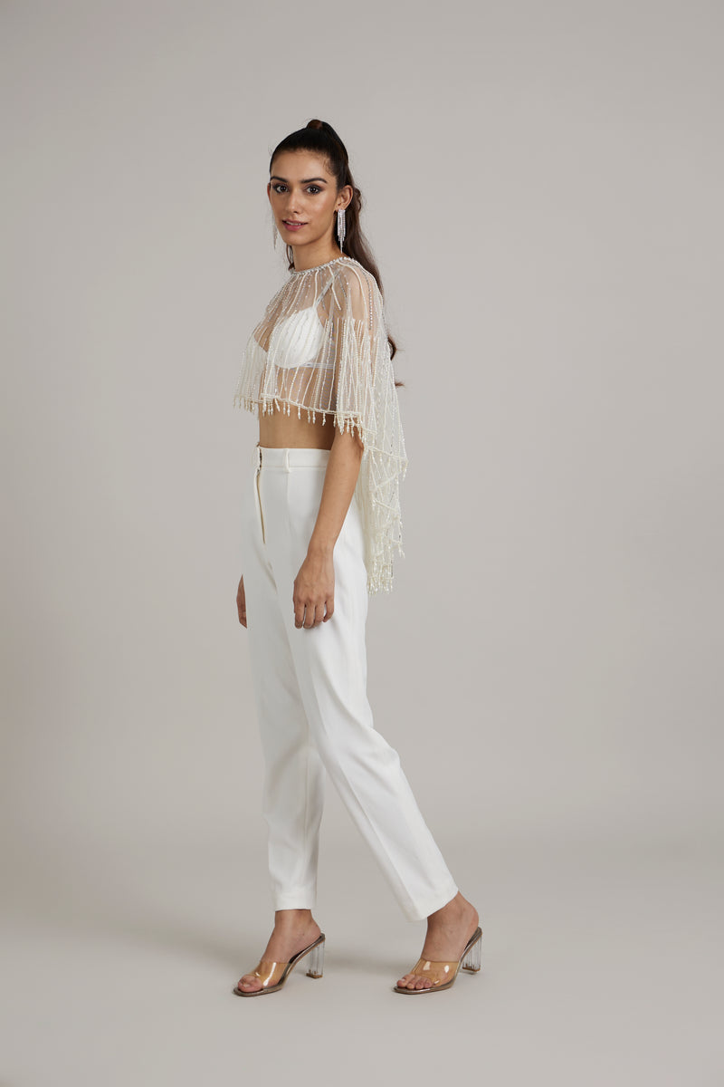 High Low Embroidered White Cape
