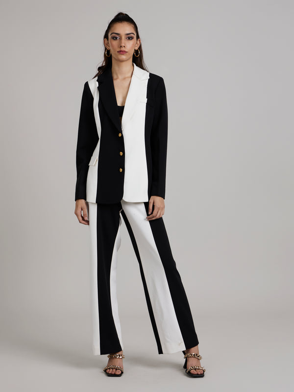 Black White Striped Blazer Suit