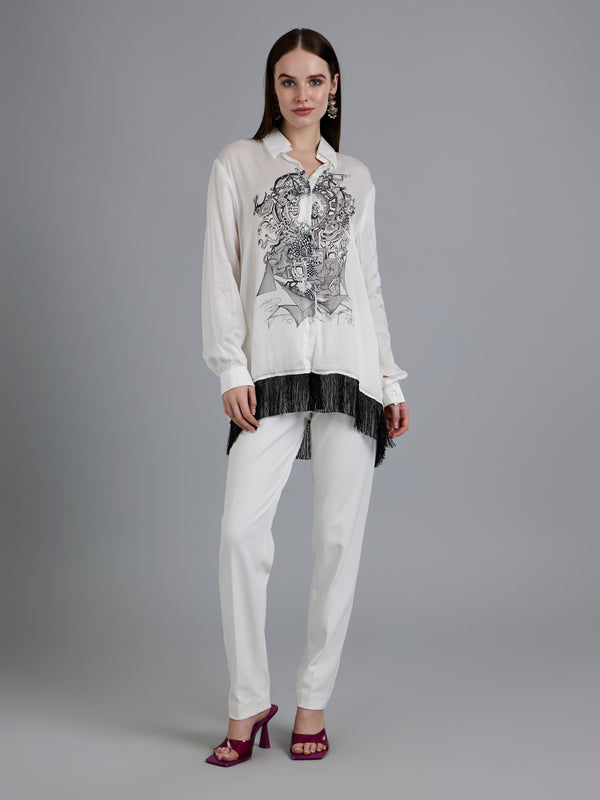Musical Print Shirt With Fringe