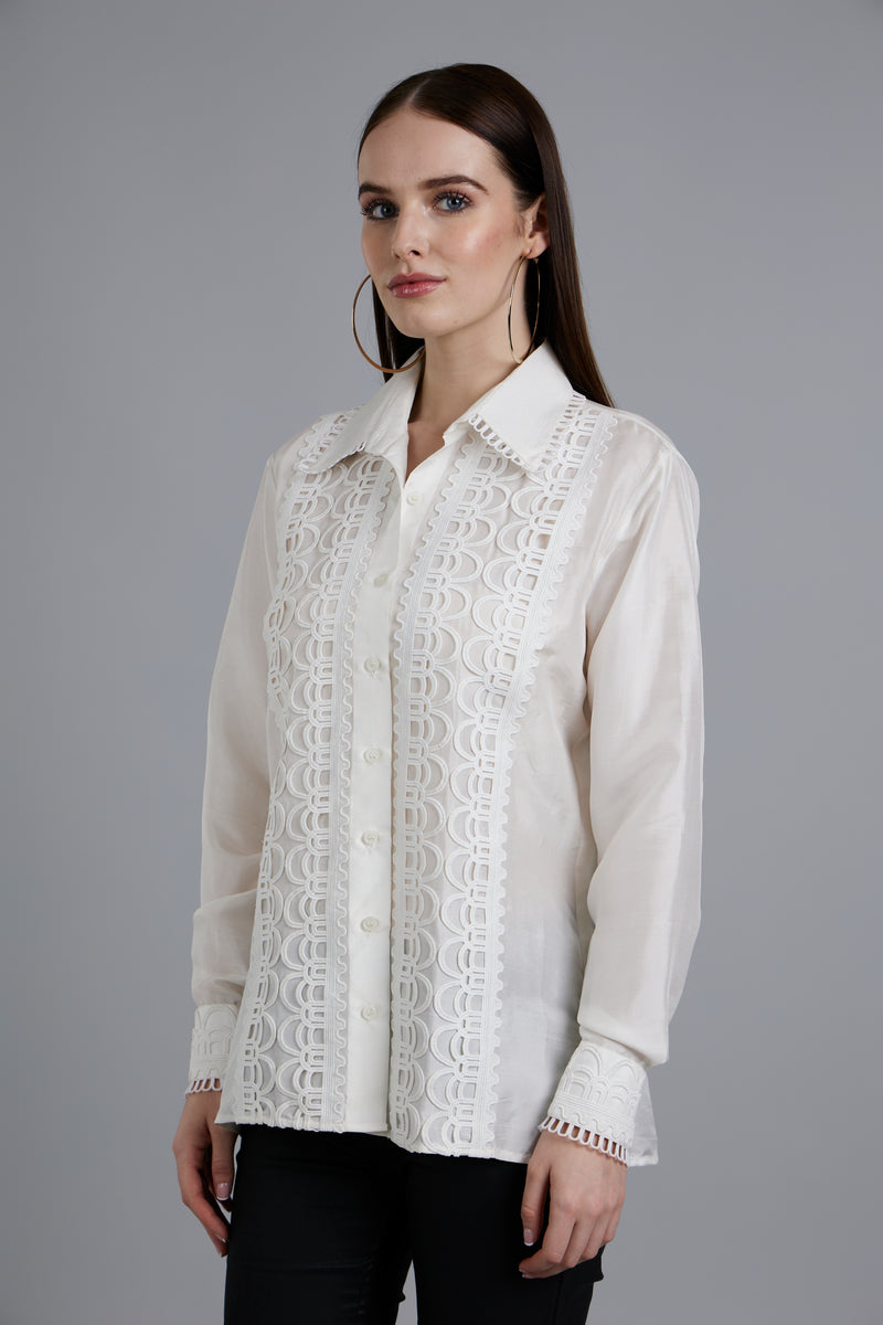 White Silk Large Lace Shirt