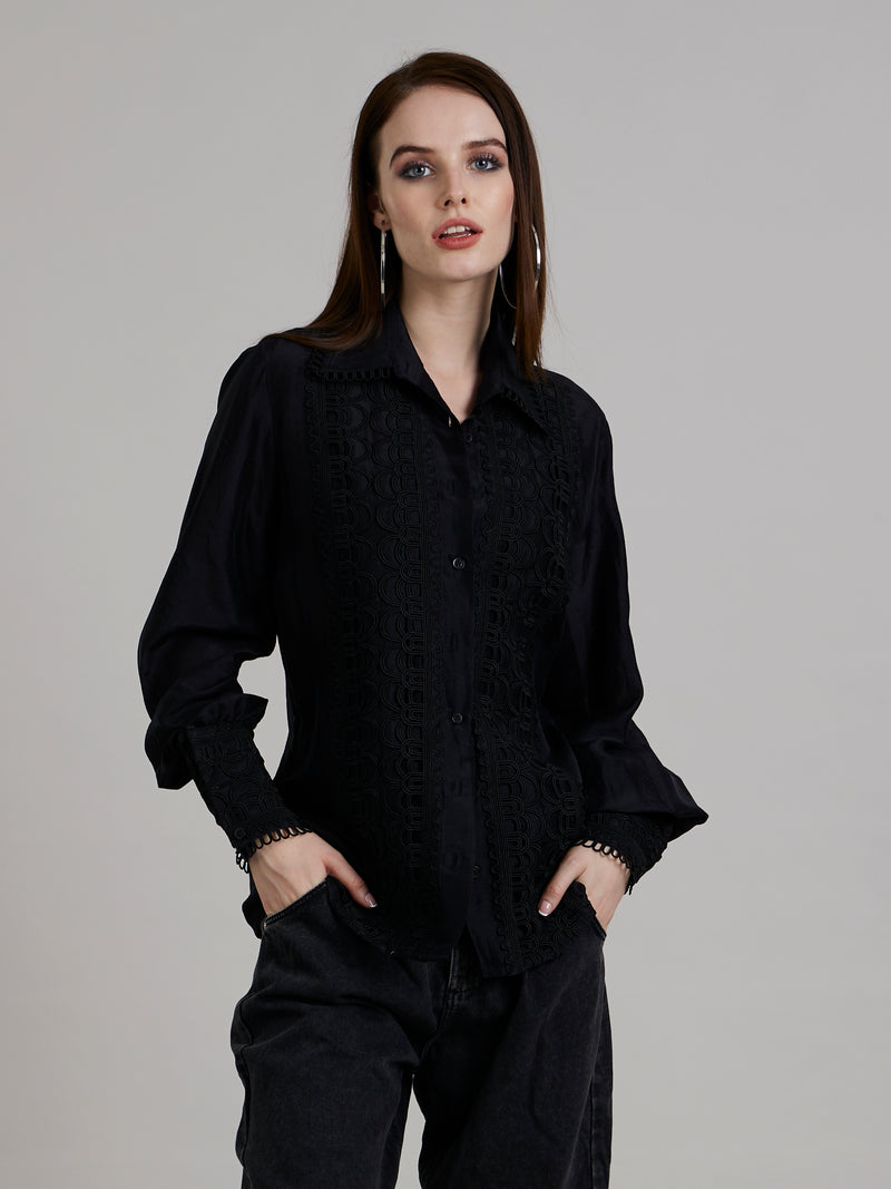 Black Silk Large Lace Shirt