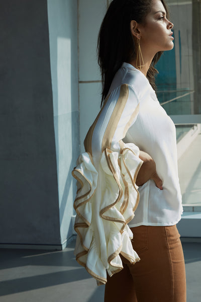 Frilly white shirt hot sale