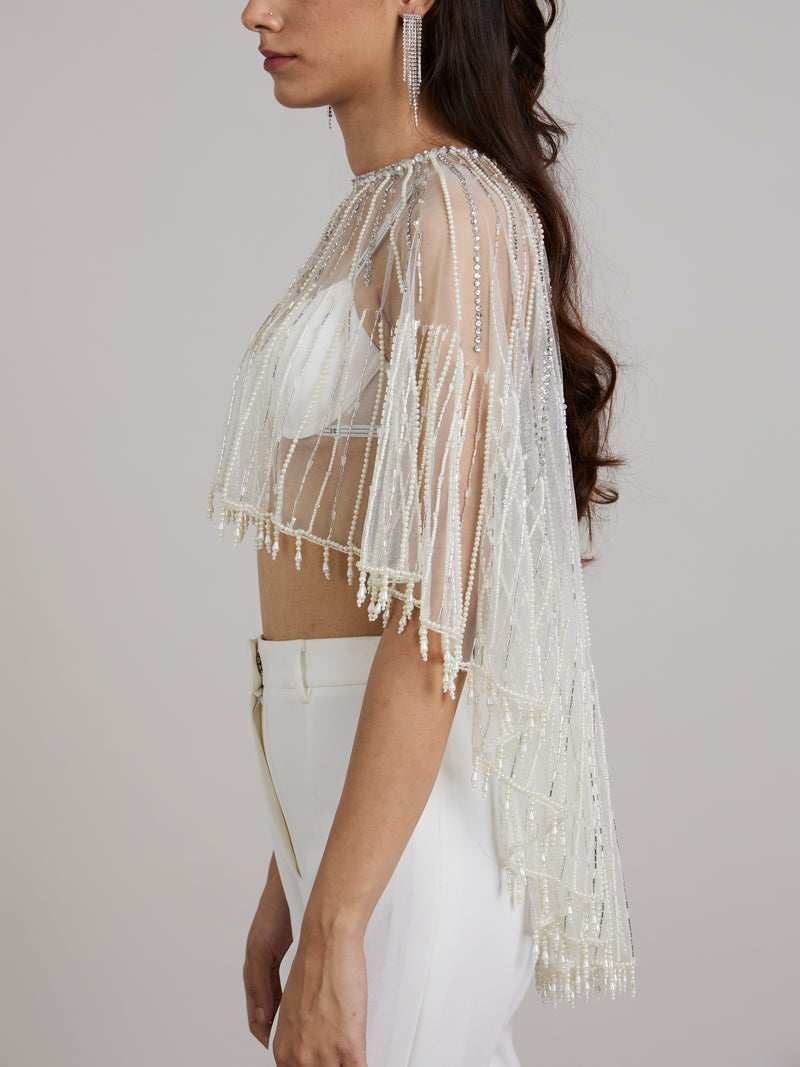 High Low Embroidered White Cape