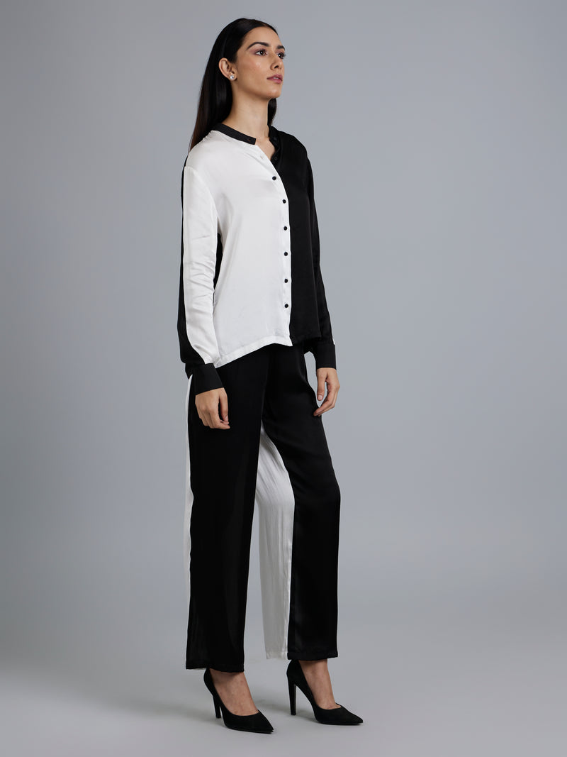 Black White Opposite Shirt Pant Set