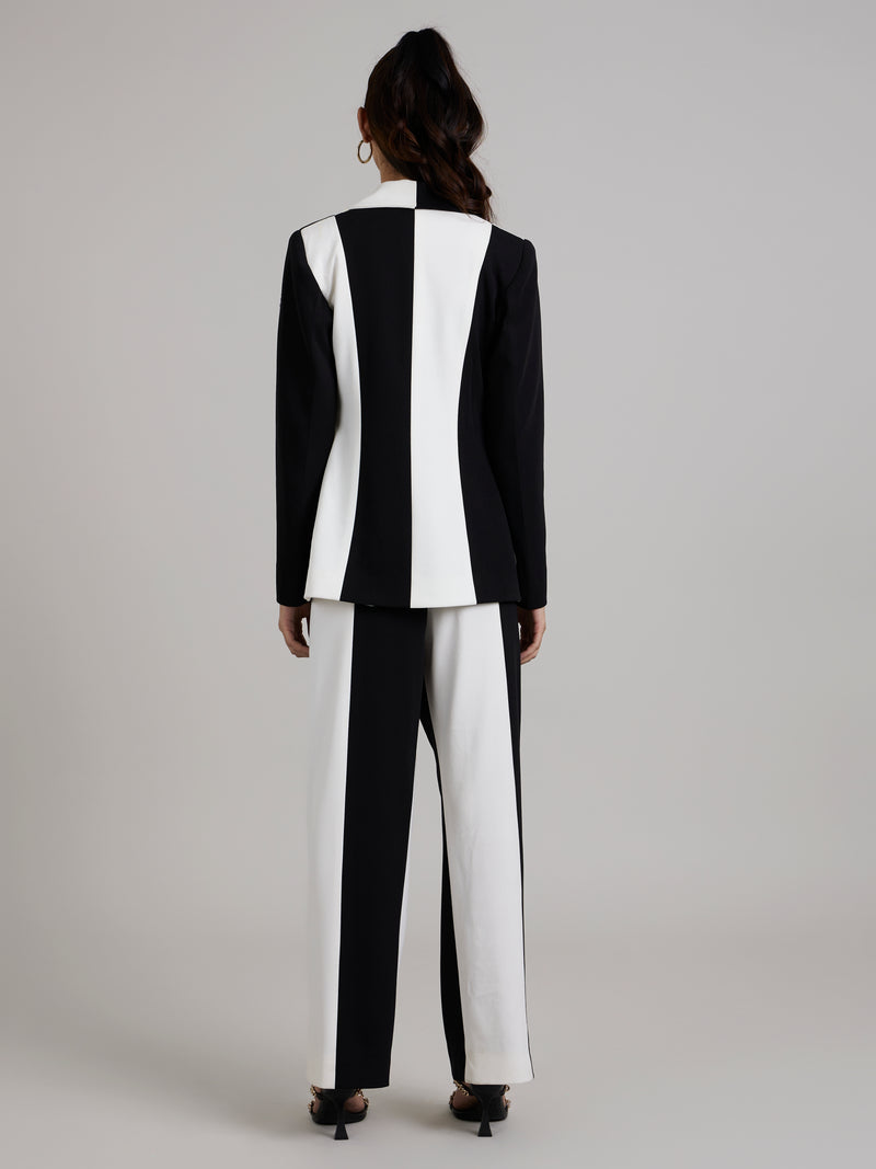 Black White Striped Blazer Suit
