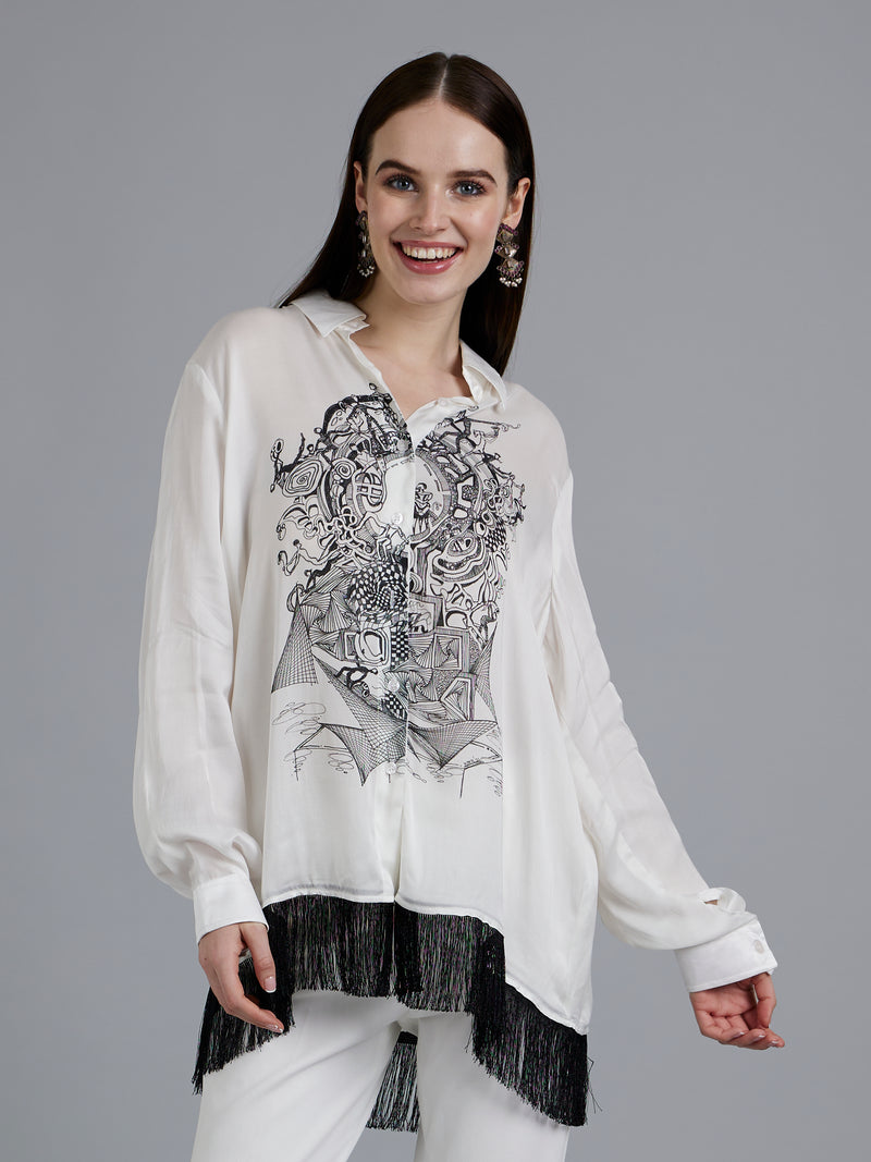 Musical Print Shirt With Fringe