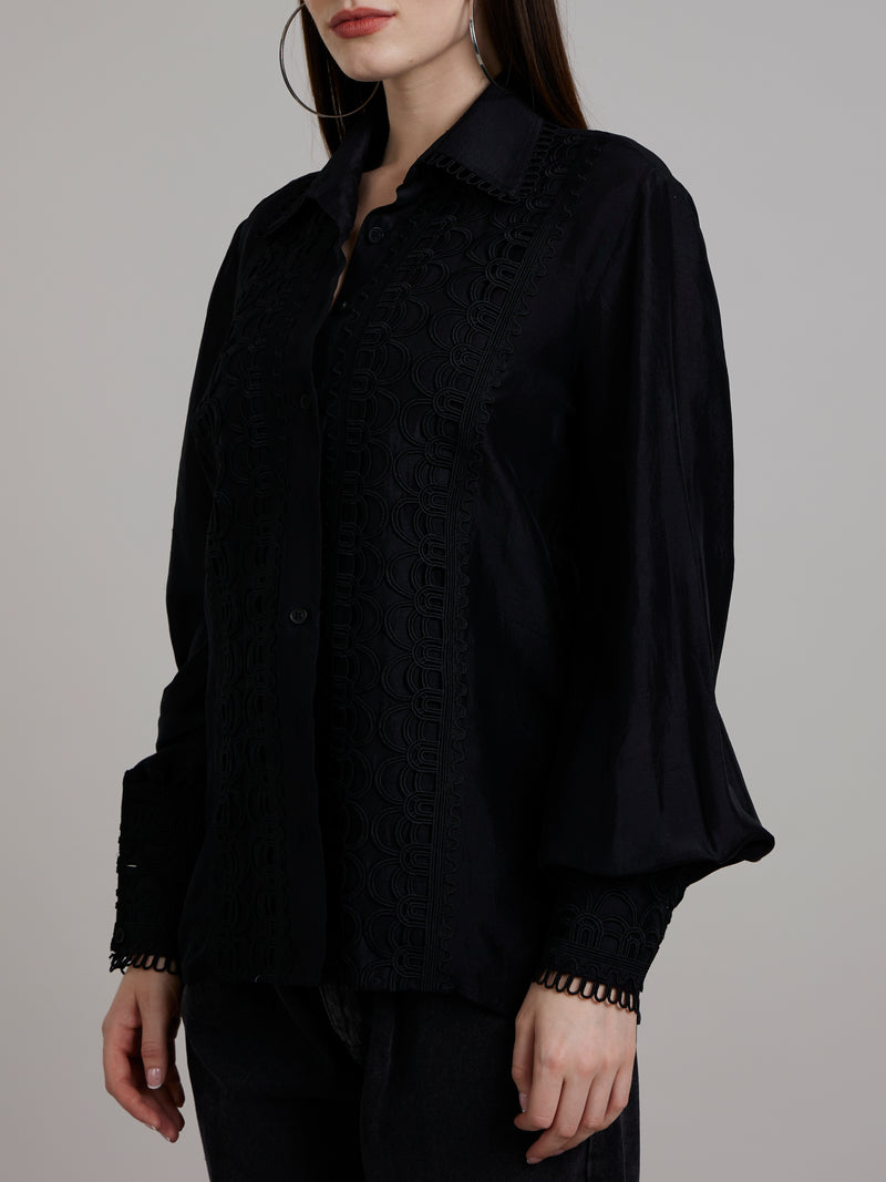 Black Silk Large Lace Shirt