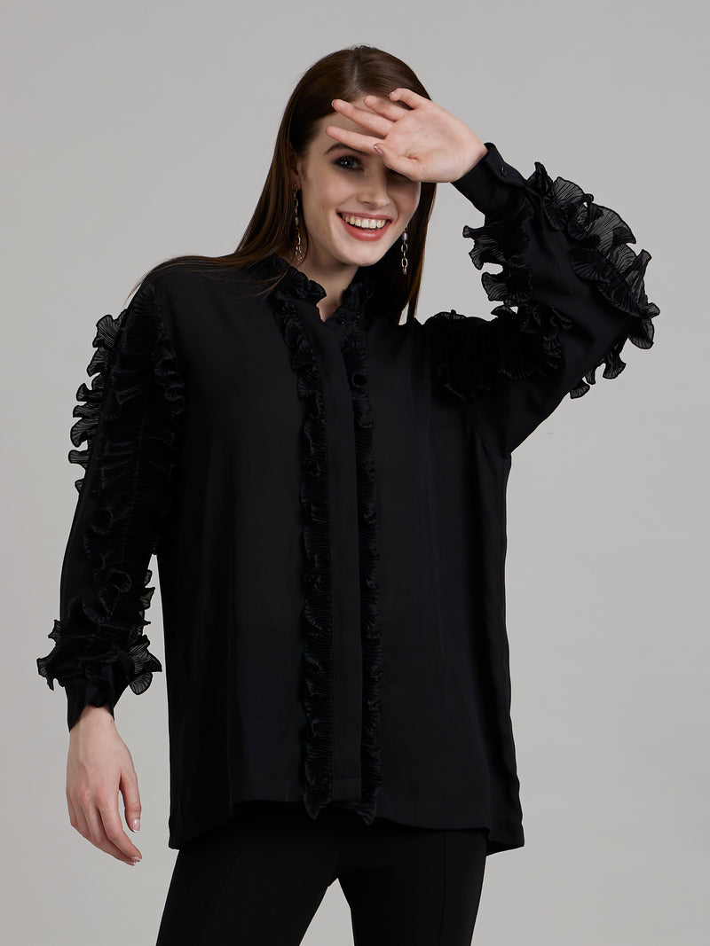 Micropleated Silk Lace Shirt