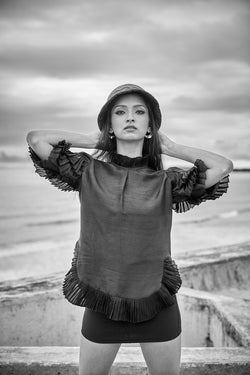 Curved Organza Top Black